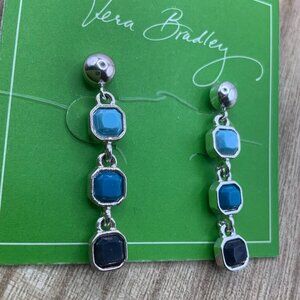 Vera Bradley Silver Tone Multi Blue Dangling Stud Earrings